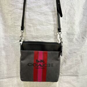 COACH Horse and Carriage Messenger Kitt Crossbody Gray w/PINK center stripes